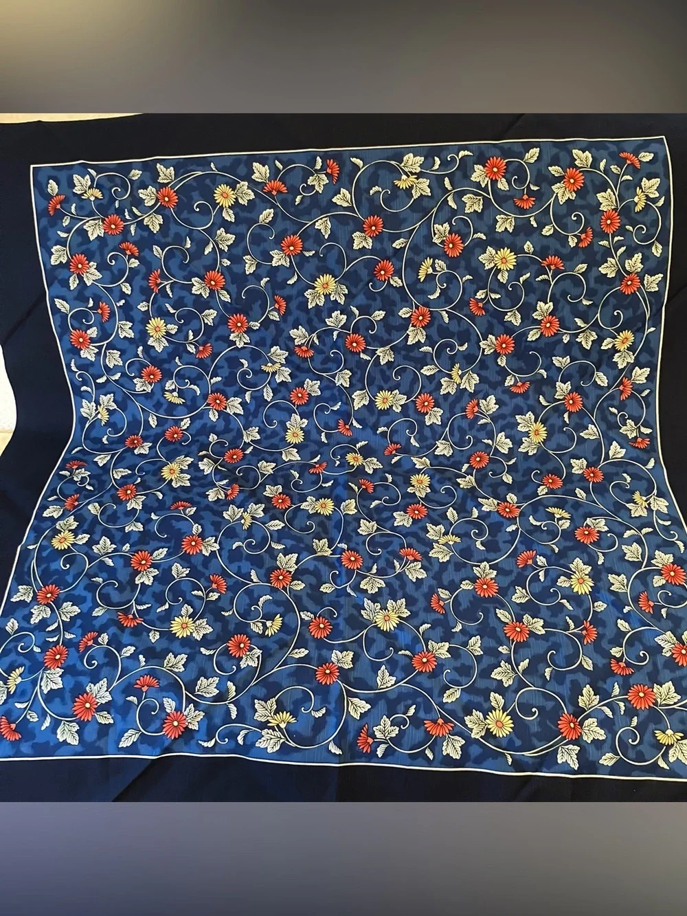 Furoshiki Japanese Cotton Wrapping Cloth Cover Blue Floral Square 39in
